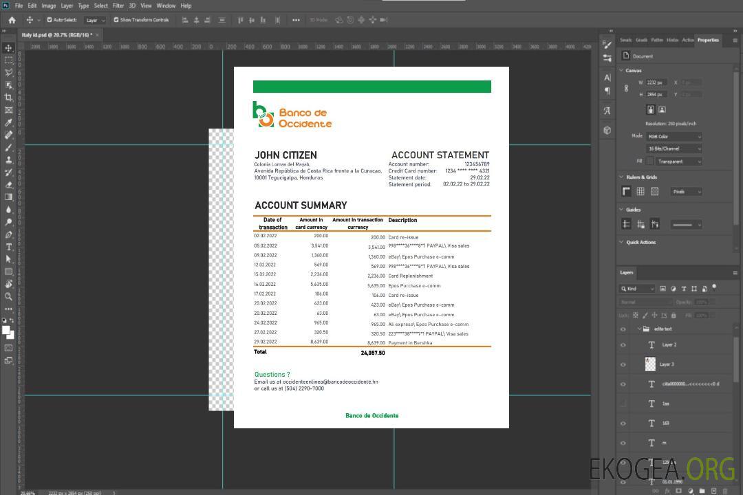 Déclaration de la Banco de Occidente du Honduras template Déclaration de la Banco de Occidente du Honduras template